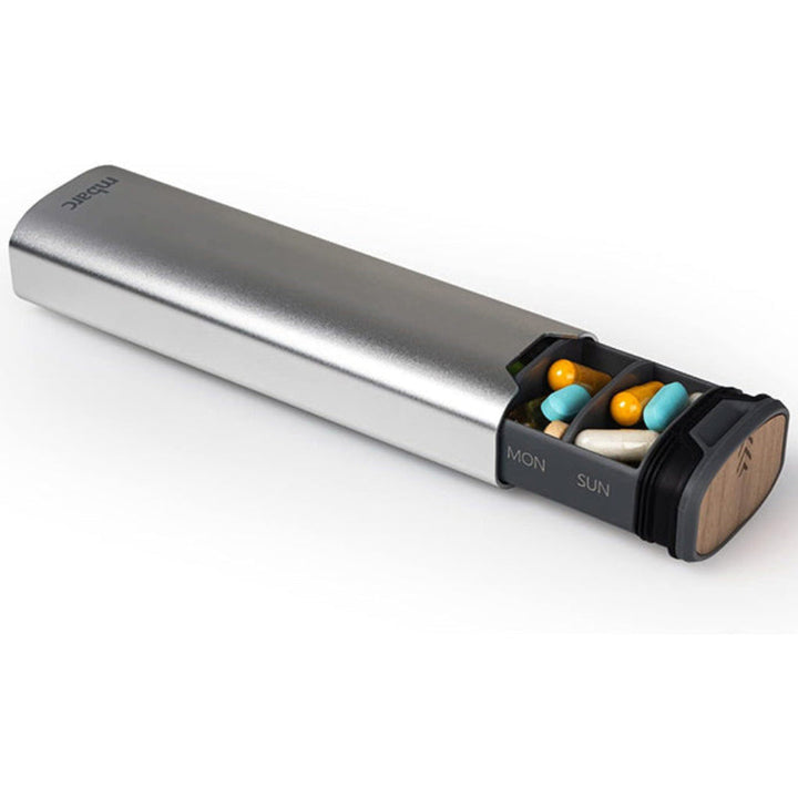 Pilulier 7 jours – Organiseur élégant en aluminium et bois