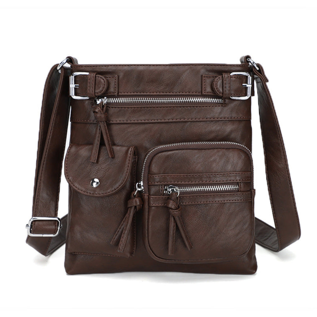 Sac à bandoulière en cuir multi-poches pour femme