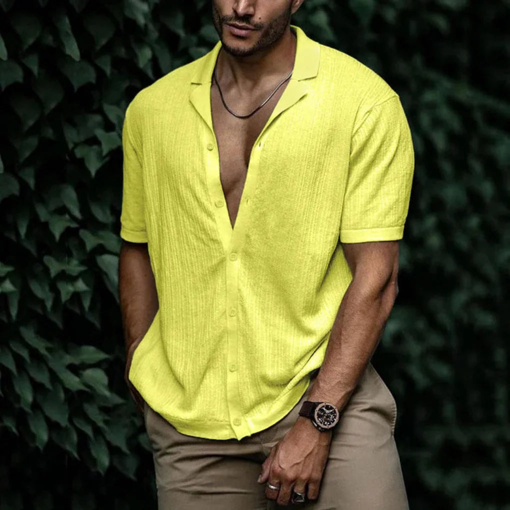 Chemise d'été en lin pour homme avec fermeture à boutons