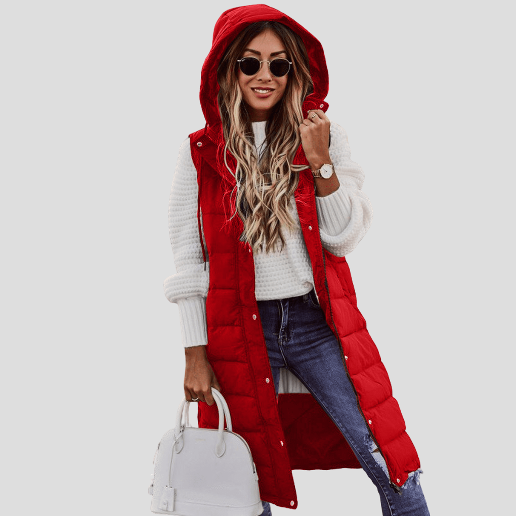 Bodywarmer long à capuche pour femme