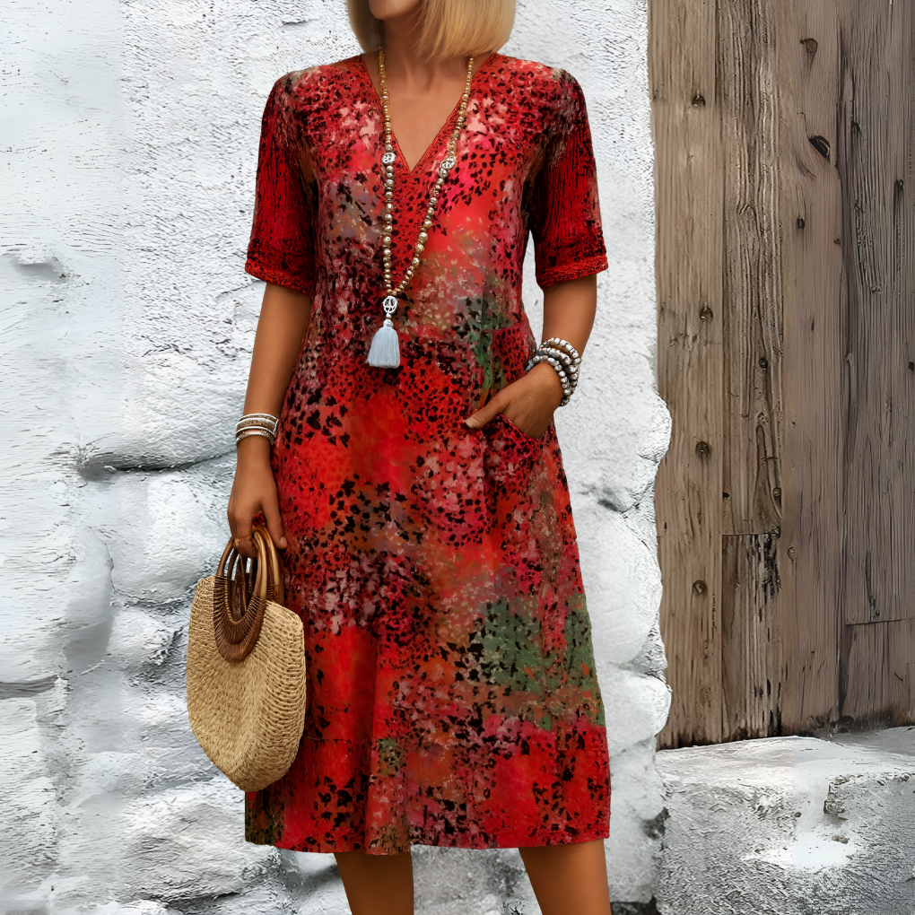 Robe mi-longue à col en V souple pour femme