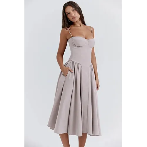 Robe Corset Élégante Midi pour Femme