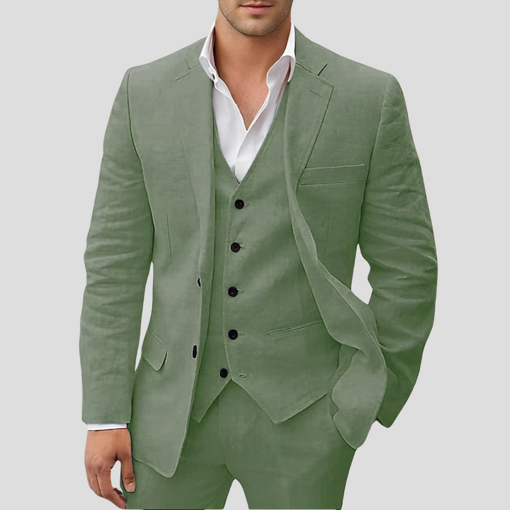 Ensemble trois pièces en lin pour homme : blazer, gilet et pantalon