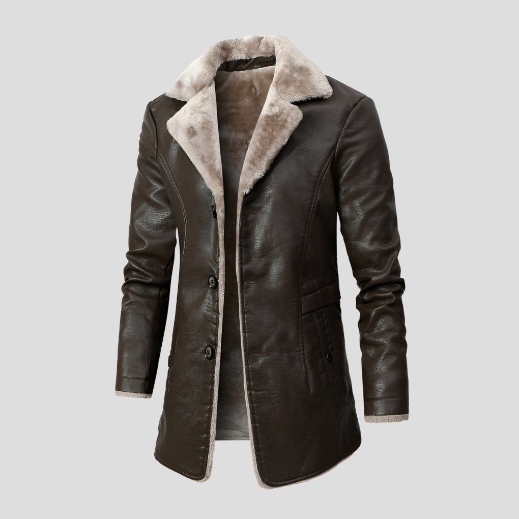Manteau en cuir doublé en peau lainée pour homme