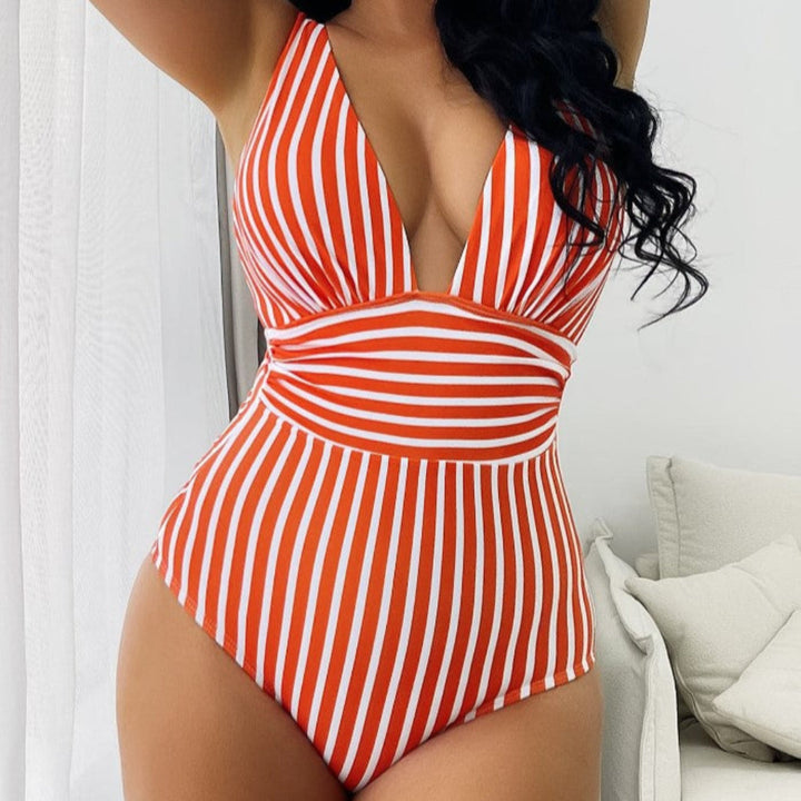 Maillot de bain une pièce rayé à col licou pour femme