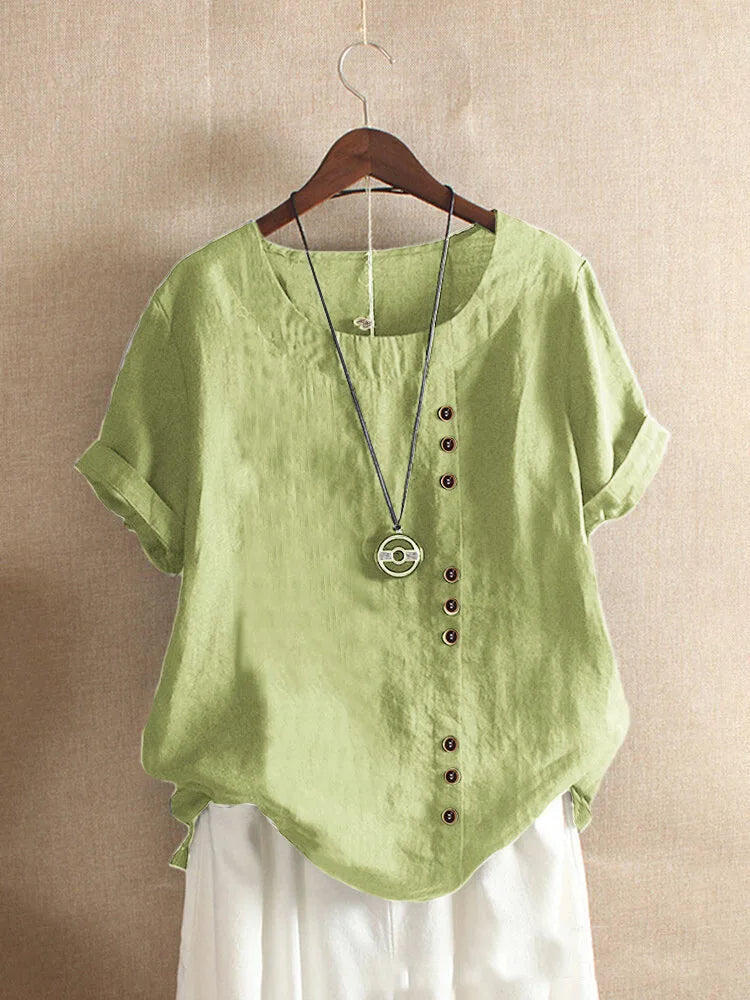 Verana – Blouse élégante en coton à manches courtes et détails de boutons
