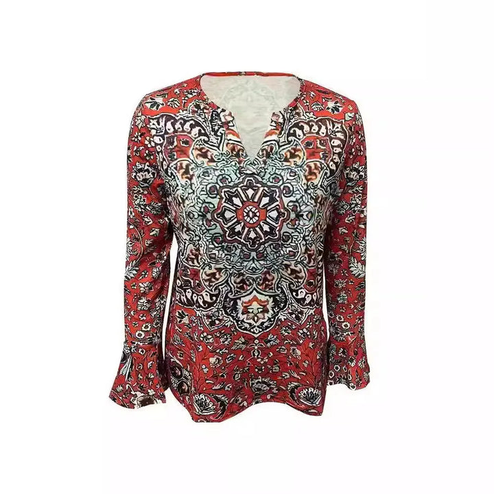 Elina – T-shirt printanier avec imprimé Tie-Dye et col en V élégant