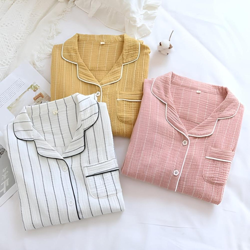 Chemise de nuit légère en gaze de coton rayée pour femme