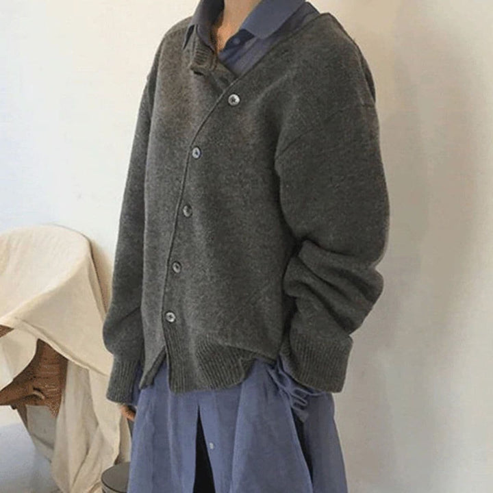 Louve - Cardigan doux pour femme avec bouton diagonal