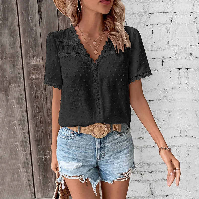 Blouse à manches courtes en dentelle