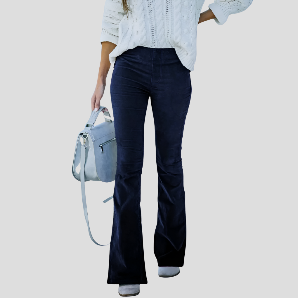 Pantalon taille haute en velours côtelé vintage pour femme