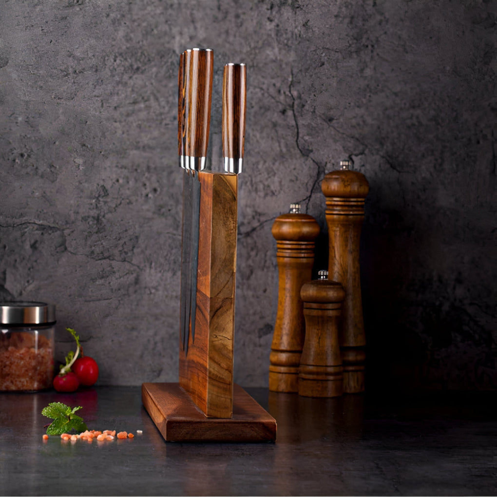 Bloc à couteaux magnétique en bois pour un rangement efficace dans la cuisine