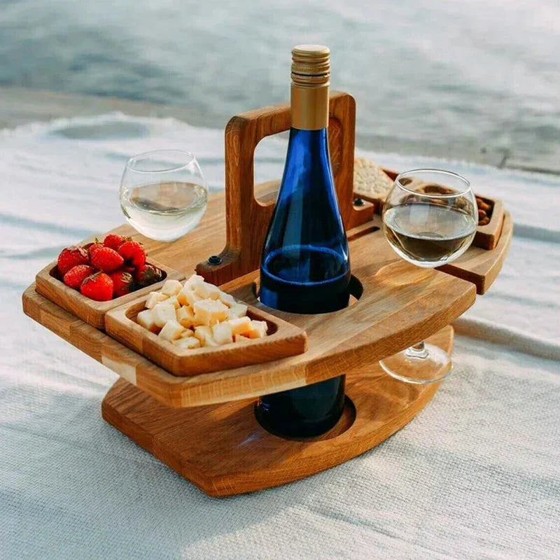 Table à vin de pique-nique portable en bois