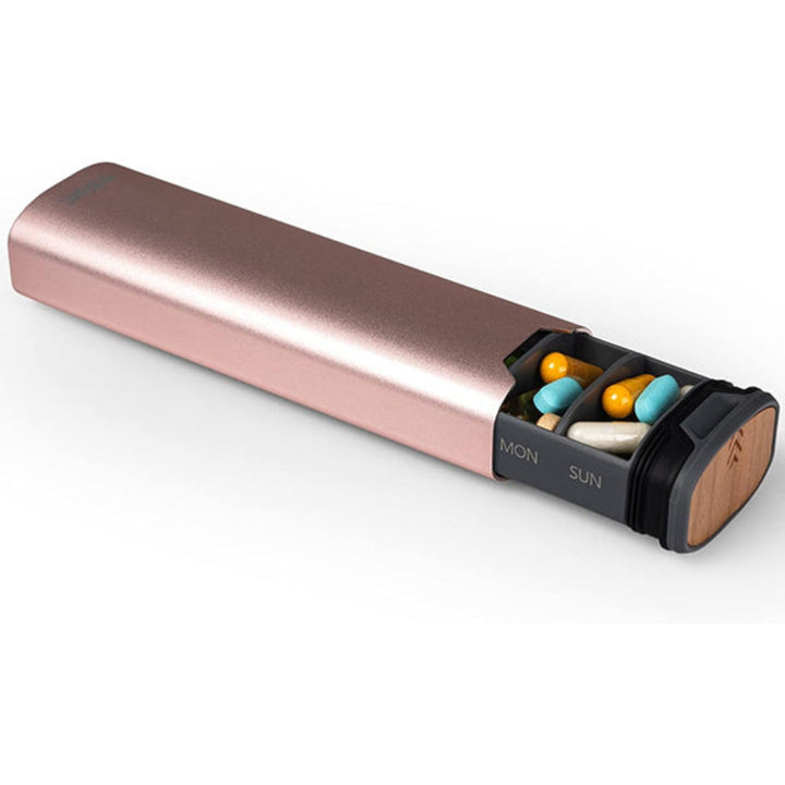 Pilulier 7 jours – Organiseur élégant en aluminium et bois