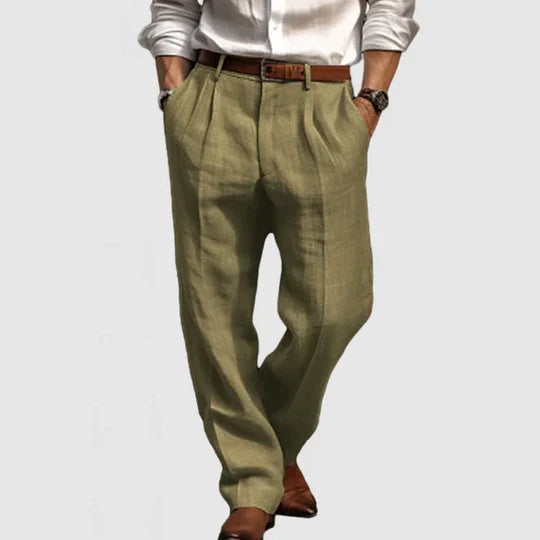 Pantalon décontracté en coton et lin pour homme