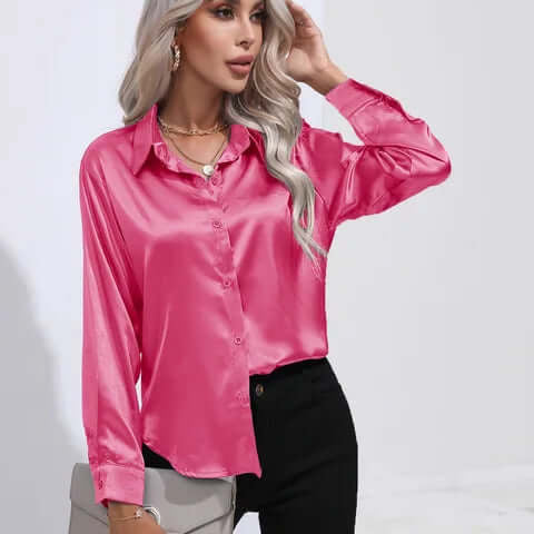 Chemisier ample à manches longues en satin pour femme