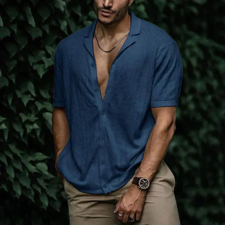 Chemise d'été en lin pour homme avec fermeture à boutons