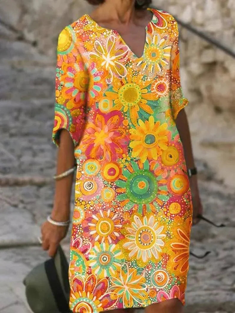 Robe Florale Élégante à Encolure en V