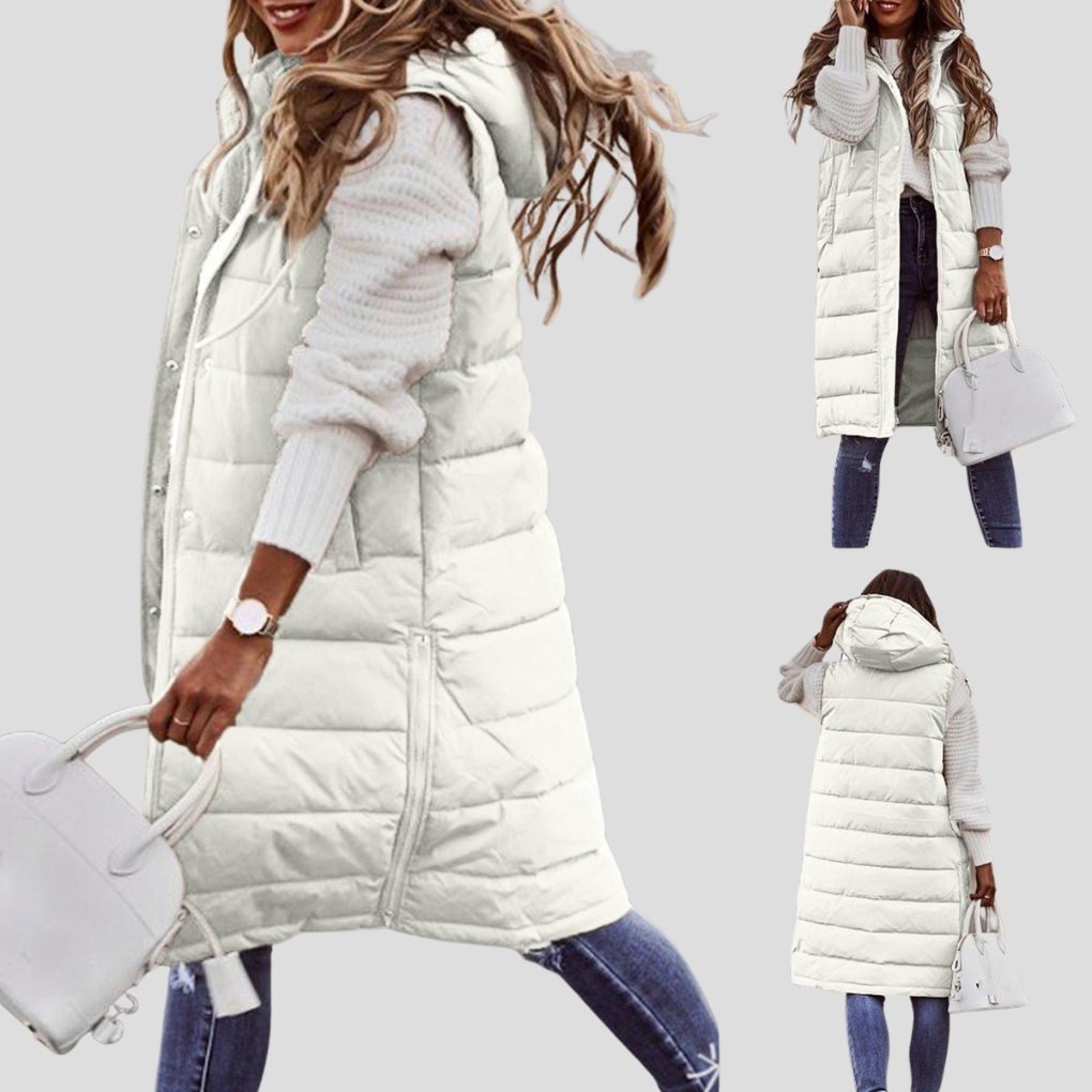 Bodywarmer long à capuche pour femme