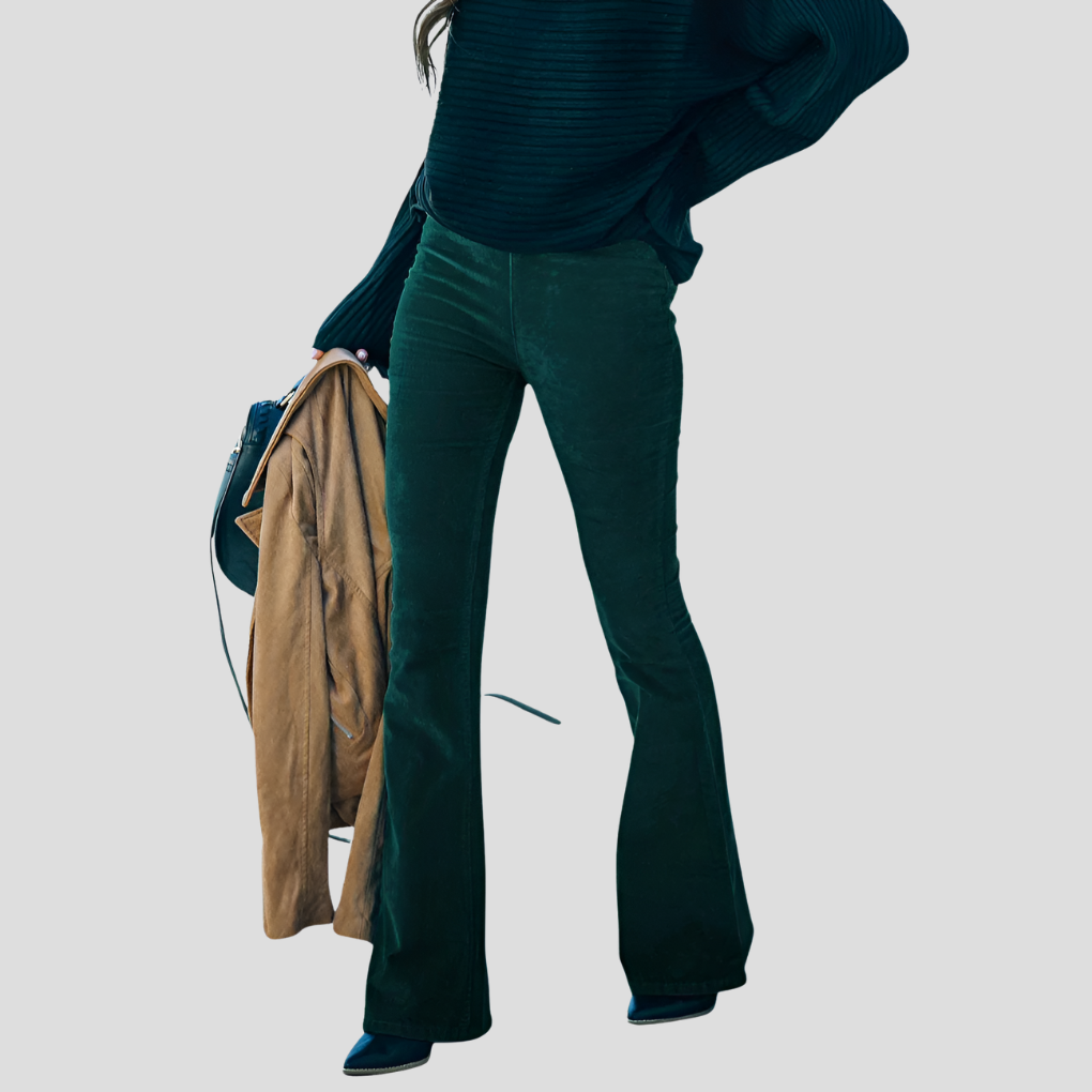 Pantalon taille haute en velours côtelé vintage pour femme