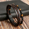 Bracelet homme en cuir et perles de pierre superposés