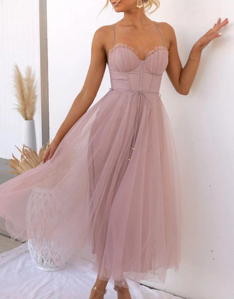 Robe longue légère sans manches à col en V pour femme
