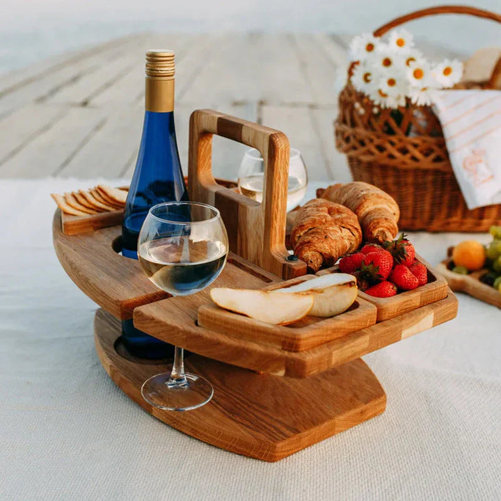 Table à vin de pique-nique portable en bois