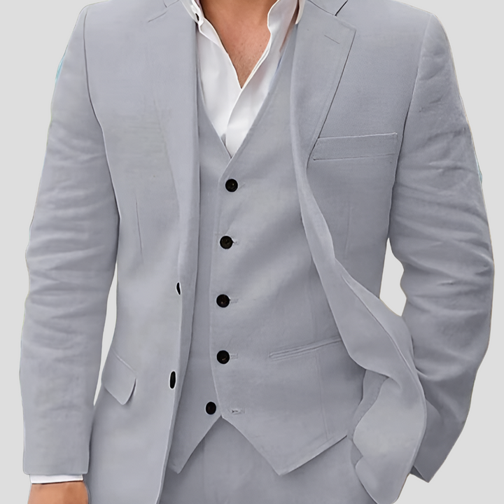Ensemble trois pièces en lin pour homme : blazer, gilet et pantalon