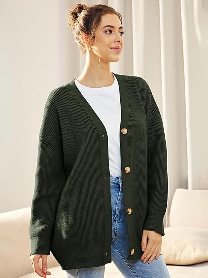 Cardigan oversize à col en V et fermeture à boutons