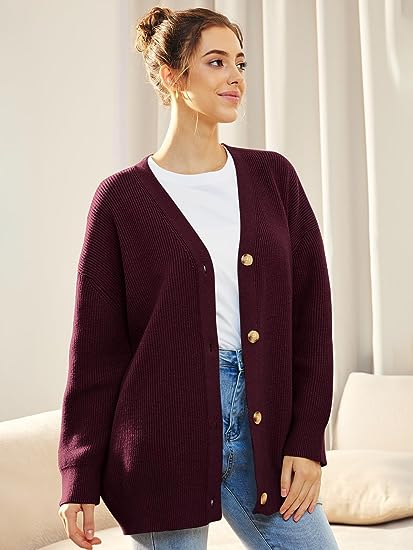 Cardigan oversize à col en V et fermeture à boutons