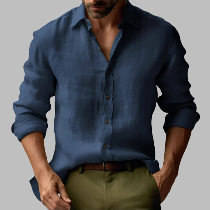 Chemise vintage à manches longues en lin pour homme