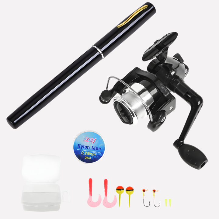 Mini Canne à Pêche + Moulinet, Stylo Poche Mini Télescopique