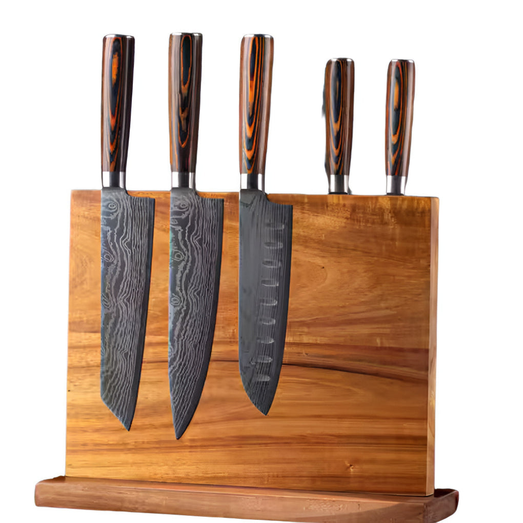 Bloc à couteaux magnétique en bois pour un rangement efficace dans la cuisine