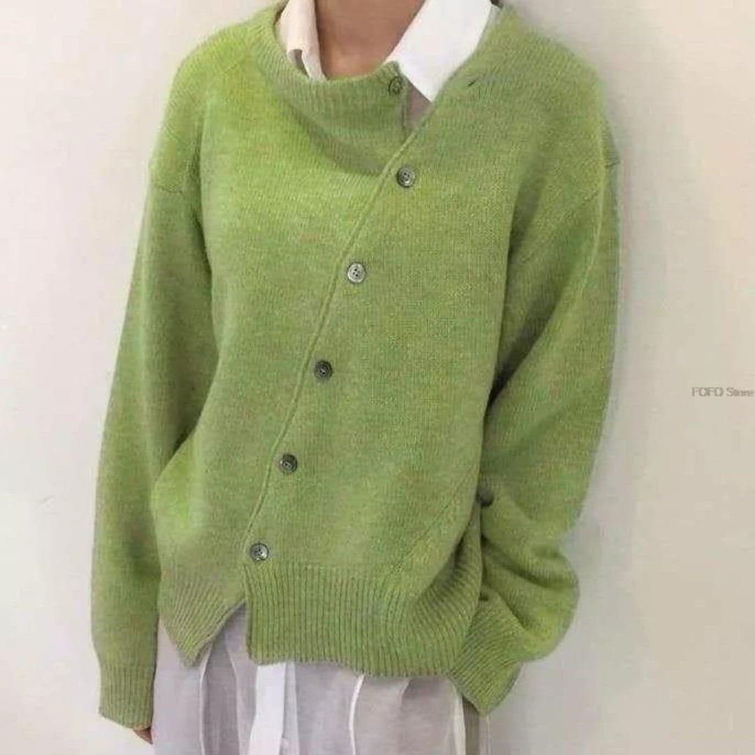 Louve - Cardigan doux pour femme avec bouton diagonal