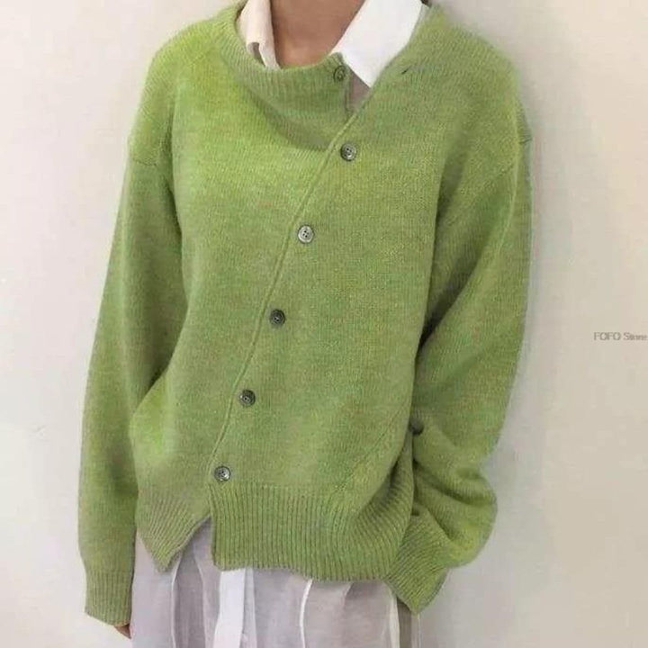 Louve - Cardigan doux pour femme avec bouton diagonal