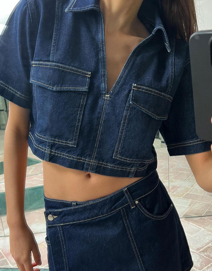 Ensemble deux pièces en jean avec haut et jupe