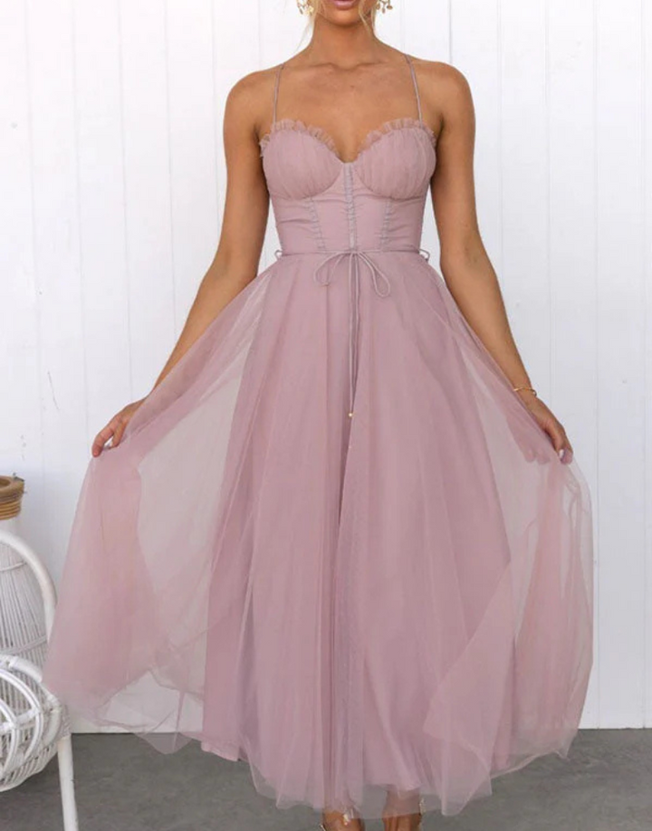 Robe longue légère sans manches à col en V pour femme