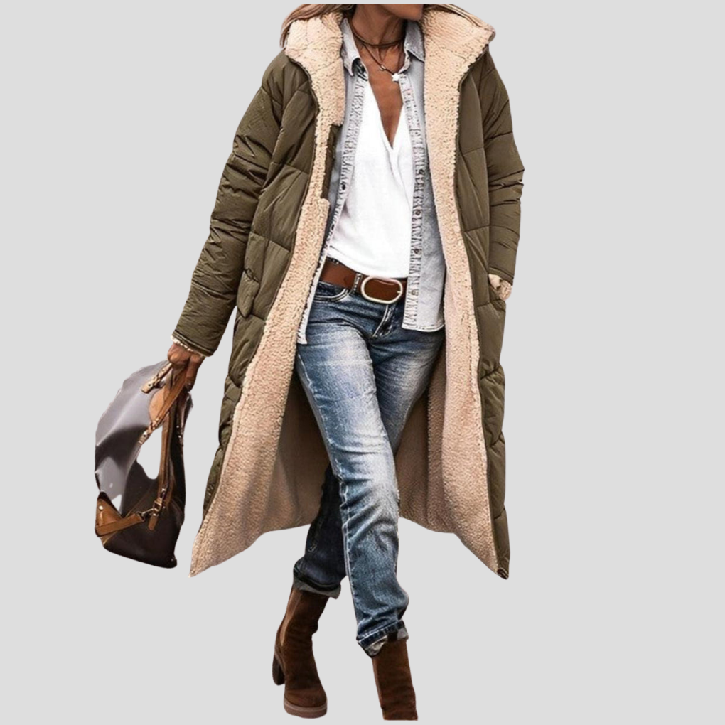 Manteau d’hiver long réversible pour femme
