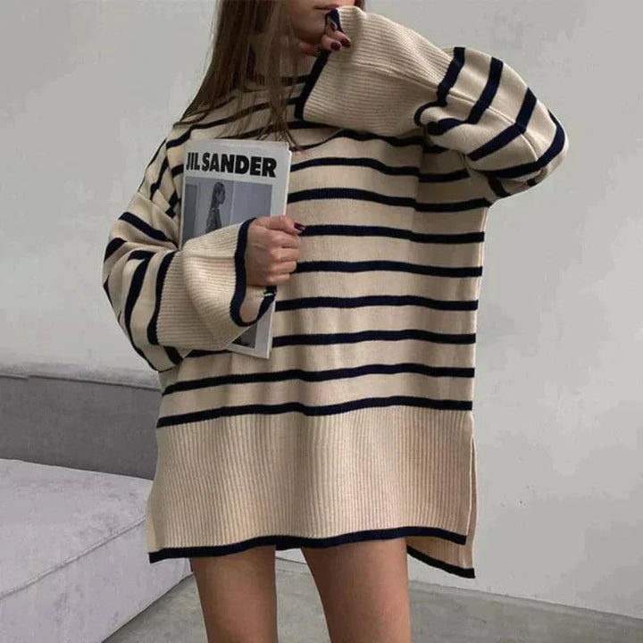 Ella - Pull à col roulé ample avec rayures