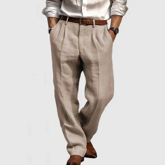 Pantalon décontracté en coton et lin pour homme