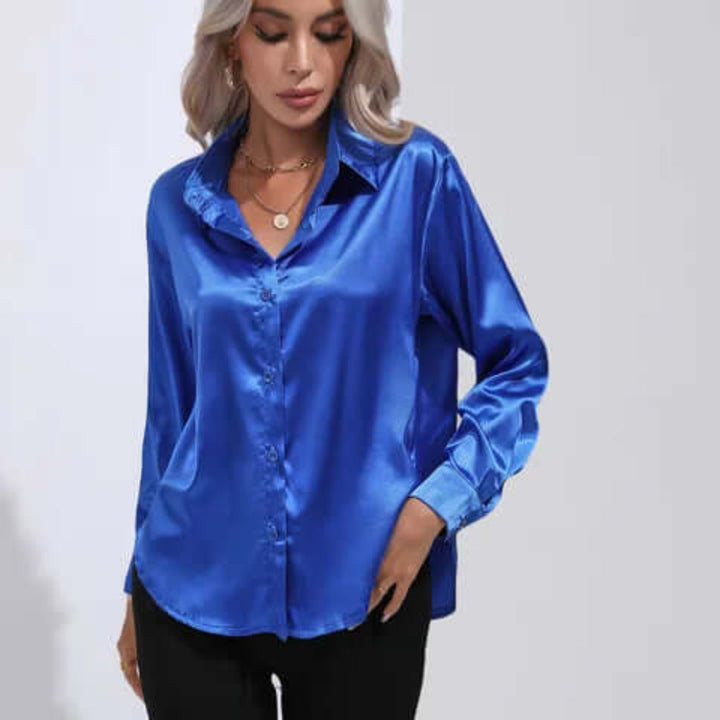 Chemisier ample à manches longues en satin pour femme