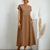Robe longue vintage en coton et lin pour femme