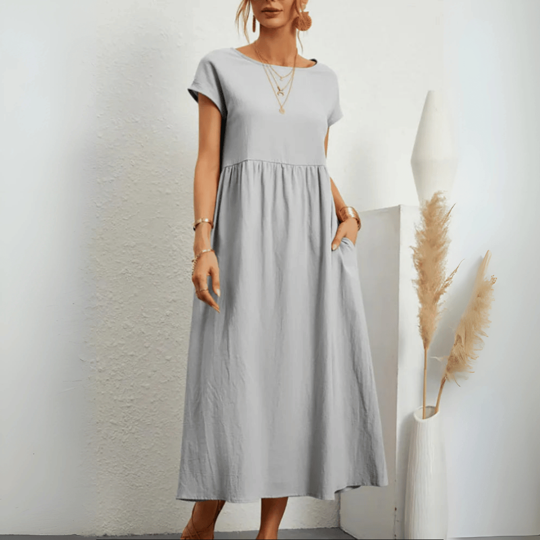 Robe longue vintage en coton et lin pour femme