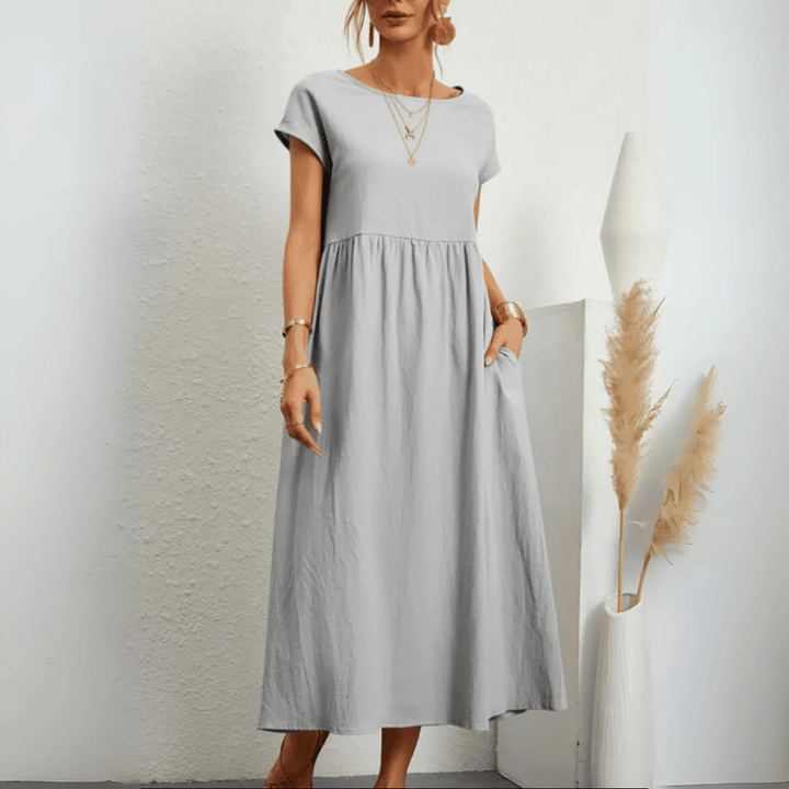 Robe longue vintage en coton et lin pour femme