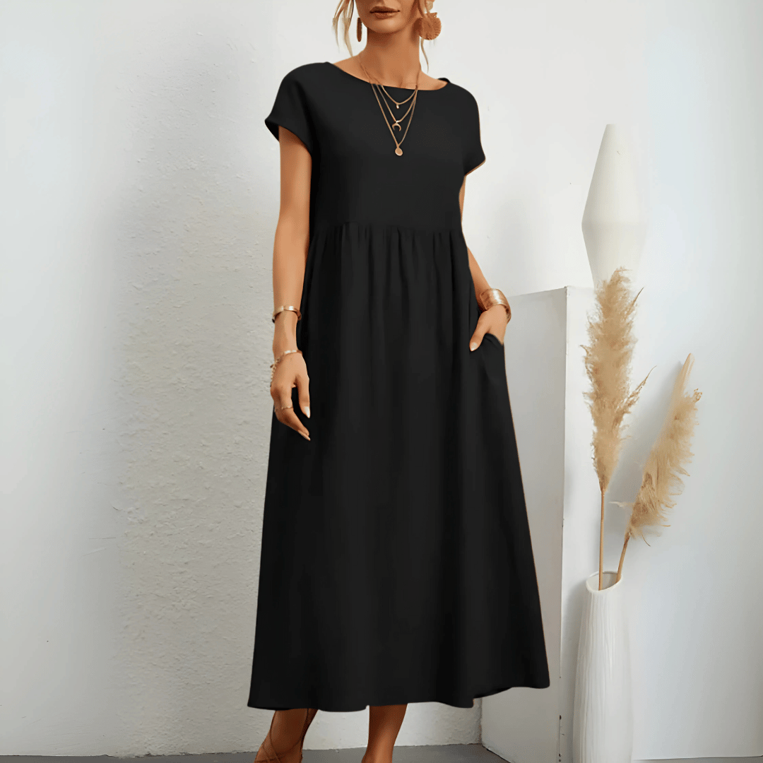Robe longue vintage en coton et lin pour femme