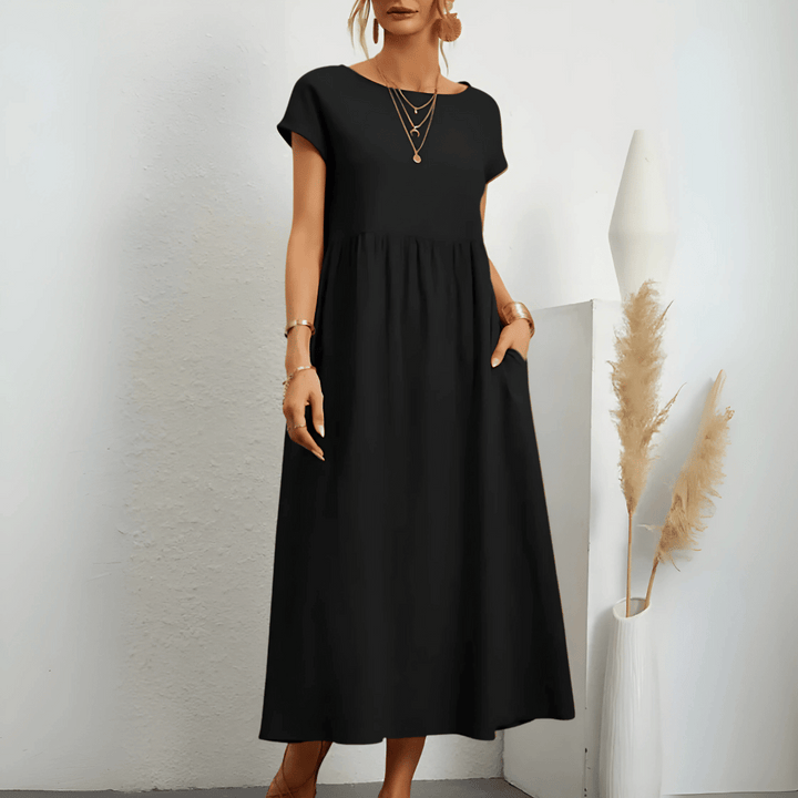 Robe longue vintage en coton et lin pour femme