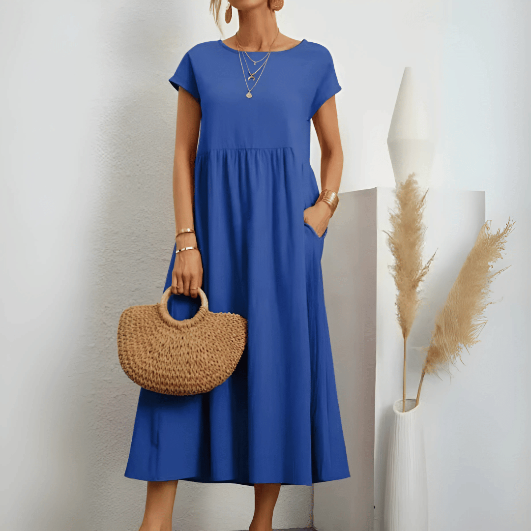 Robe longue vintage en coton et lin pour femme