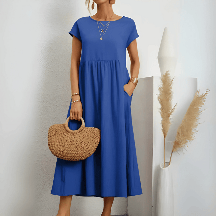 Robe longue vintage en coton et lin pour femme