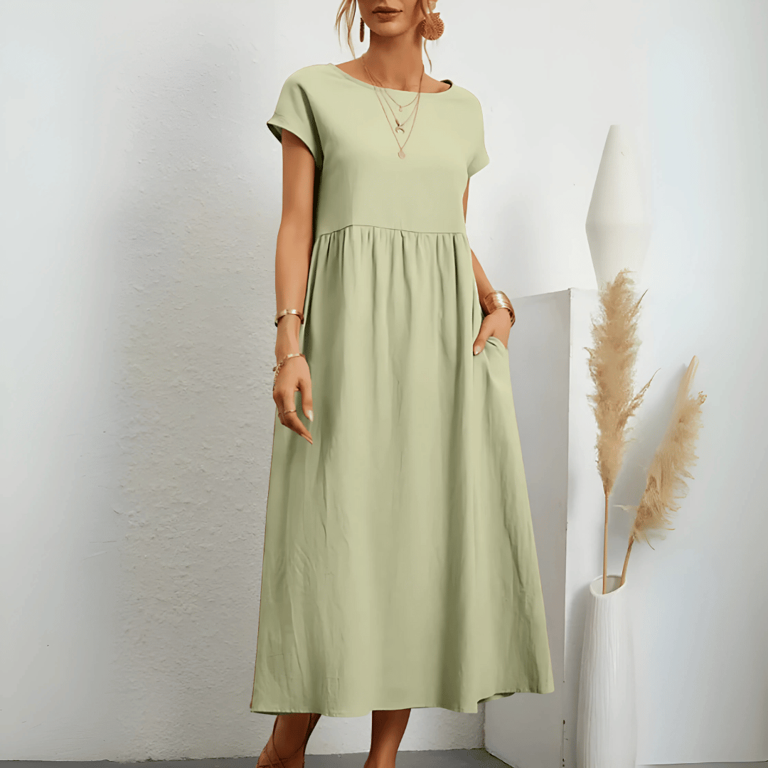 Robe longue vintage en coton et lin pour femme