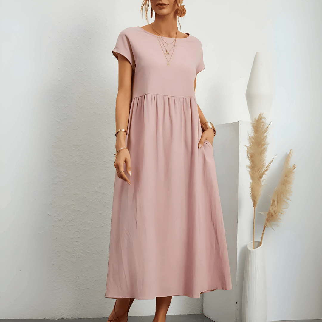Robe longue vintage en coton et lin pour femme